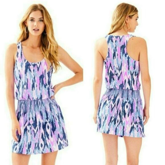 Lilly Pulitzer Tideline Dress Mini smocked waist a-line cotton blend Racerback - Picture 11 of 11